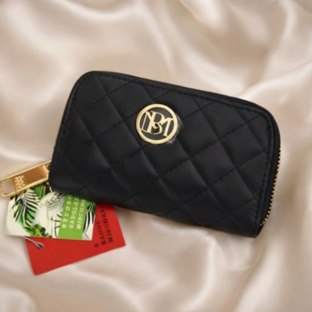 Badgley Mischka Black Quilted Vegan Leather Wallet NWT